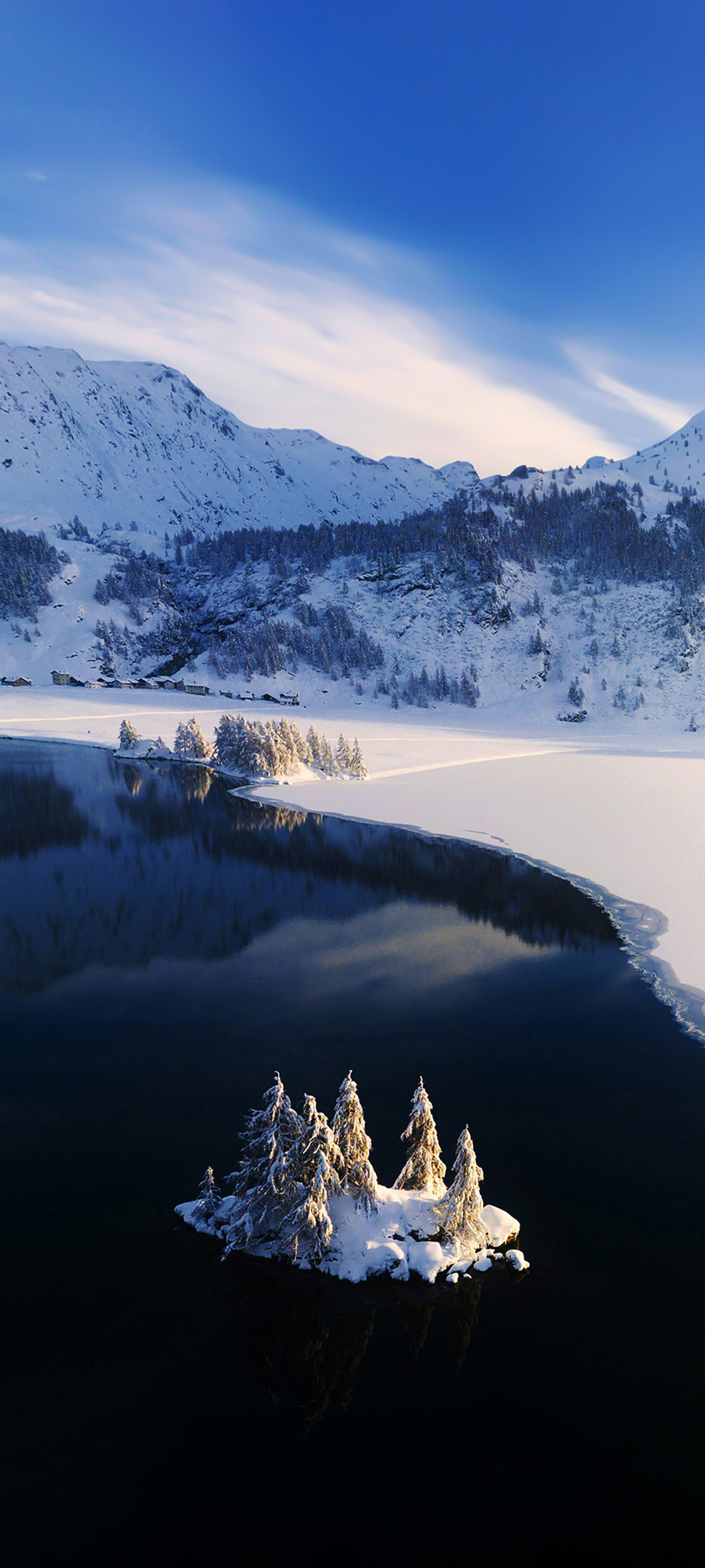 冬日雪景，湖山树影，绝美风景，手机壁纸免费下载