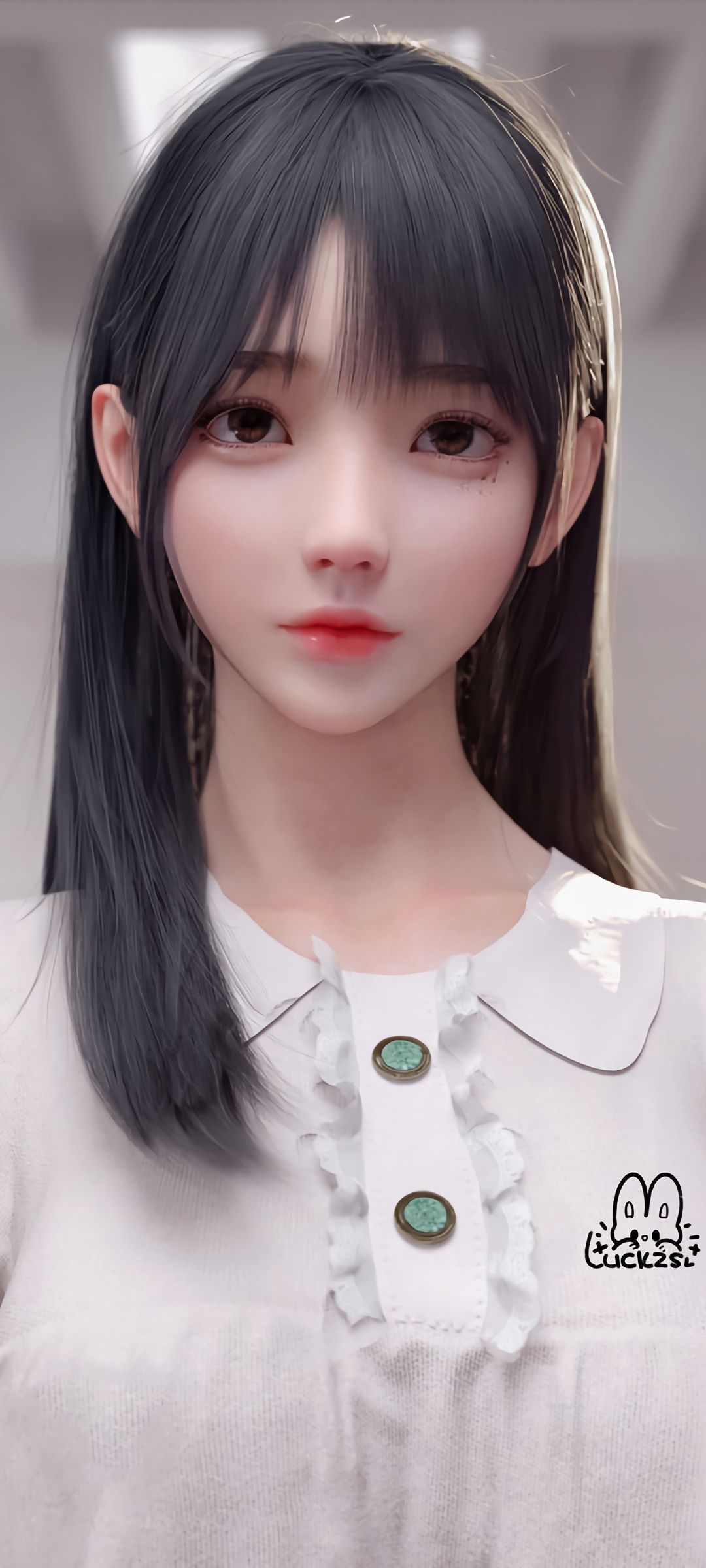麻匪女仆长发美女，黑白魅力动漫壁纸，免费下载！