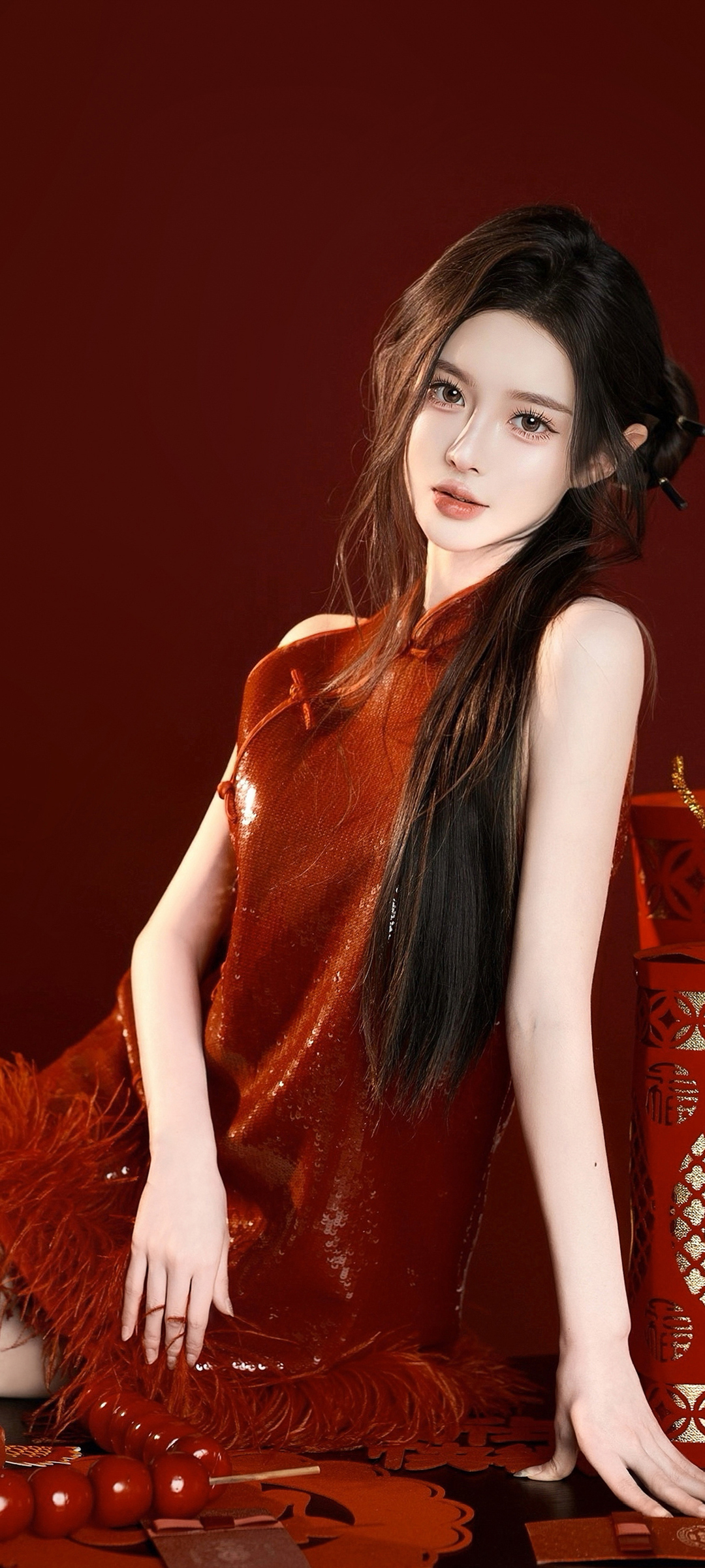 新年红装美女壁纸，喜庆免费下载，手机美化新选择