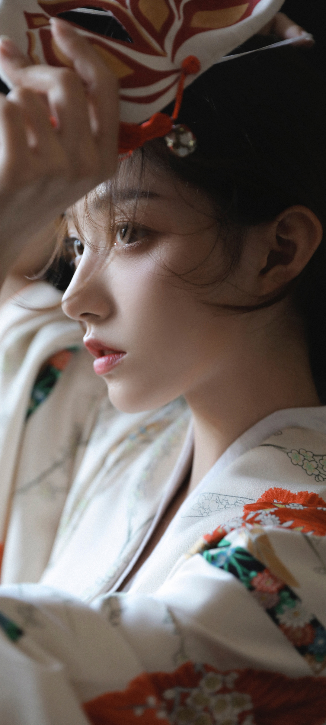 唯美和服面具美女全屏壁纸，免费下载，装点你的手机屏幕