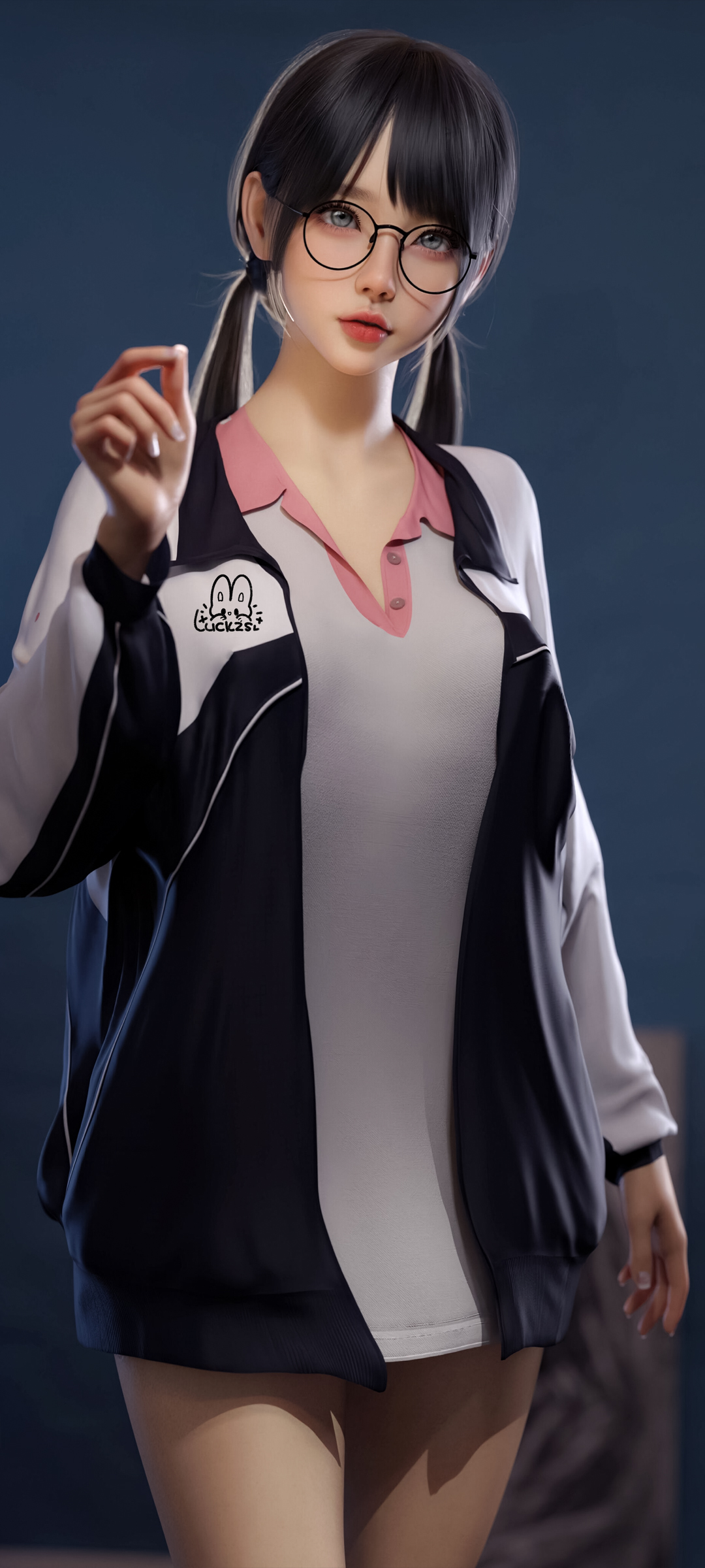 麻匪双马尾动漫美女，高清手机壁纸免费下载，眼镜校服萌态尽显！