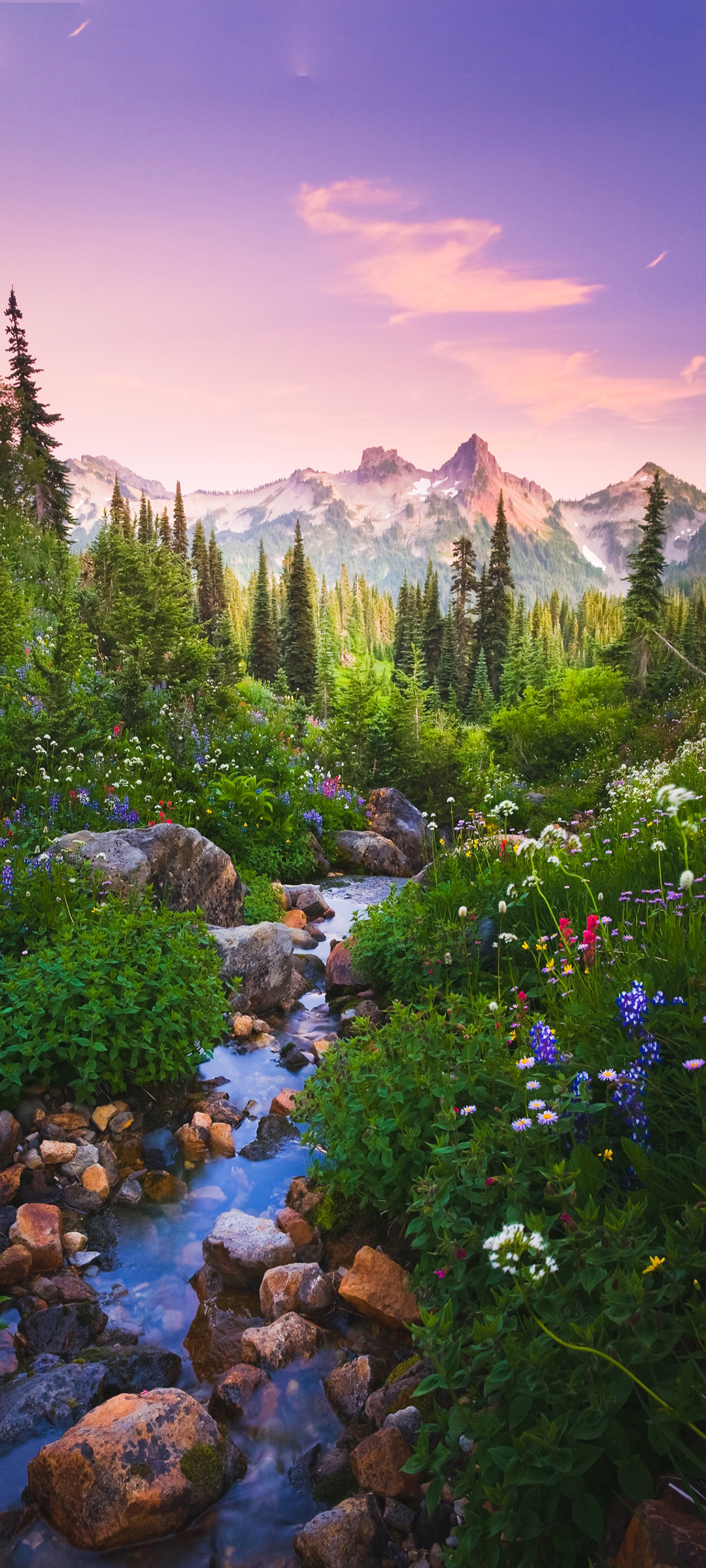 高山流水映花林，绝美风景手机壁纸免费下载