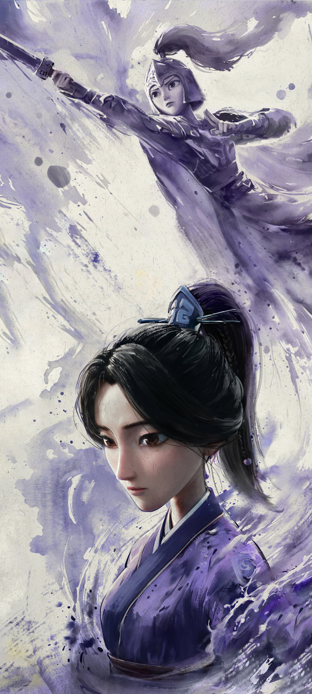 殷夫人&哪吒之魔童闹海，水墨海报手机壁纸，影视美图免费下载