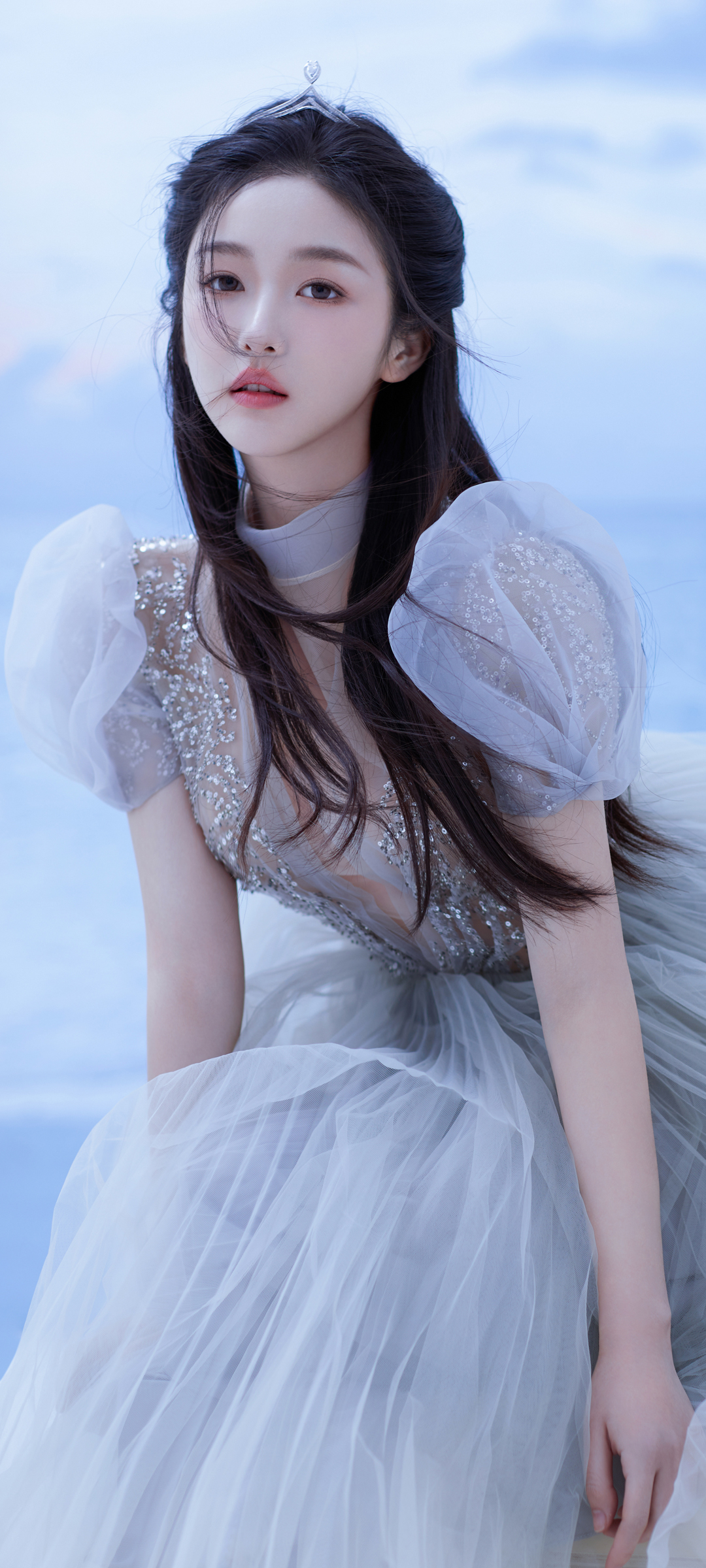 曹婉瑾绝美壁纸，蓝色长裙女神，长发飘逸，高清免费下载