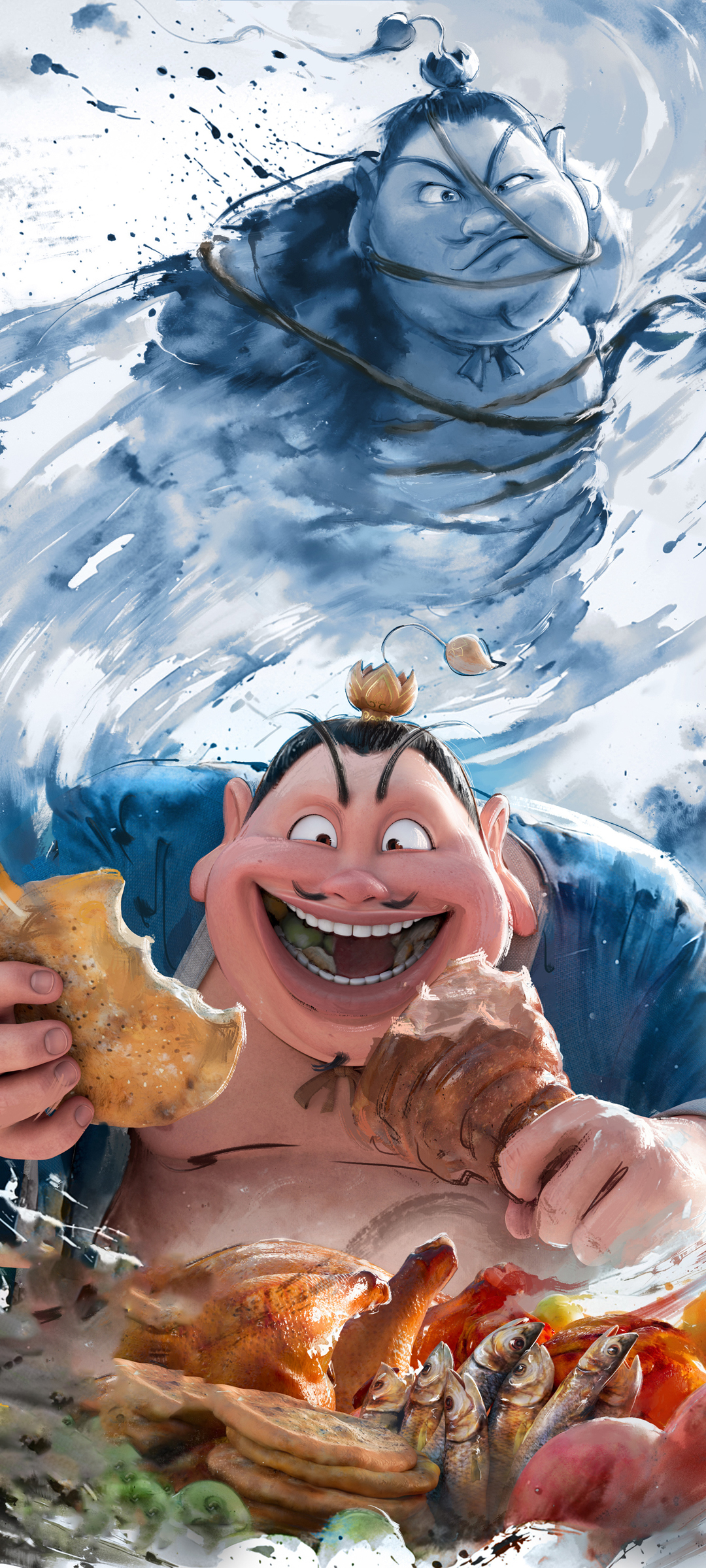 太乙真人与哪吒之魔童闹海，精美水墨手机壁纸，影视风格，免费下载