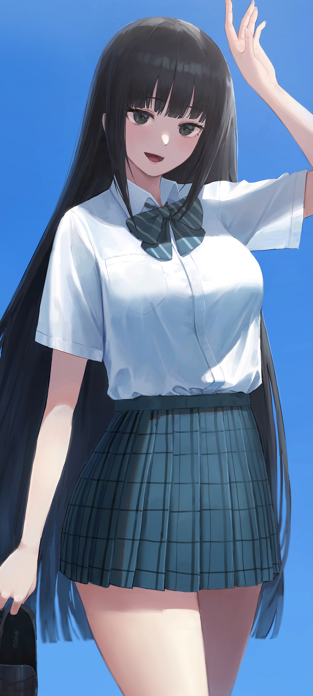 绝美动漫女神，白衣百褶裙，长发美腿，精选手机壁纸免费下载