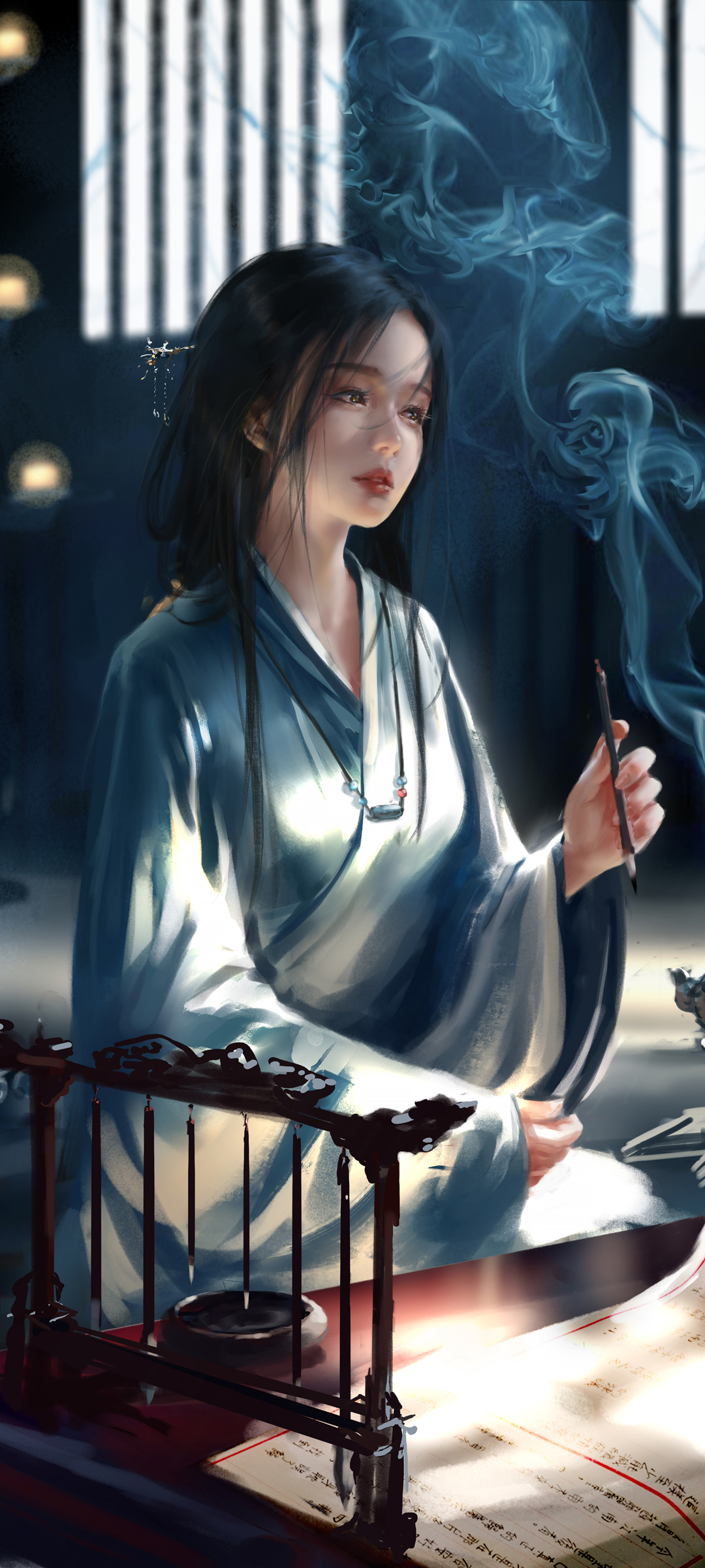 古装美女执毛笔，绝美鬼刀壁纸无水印，高清免费下载