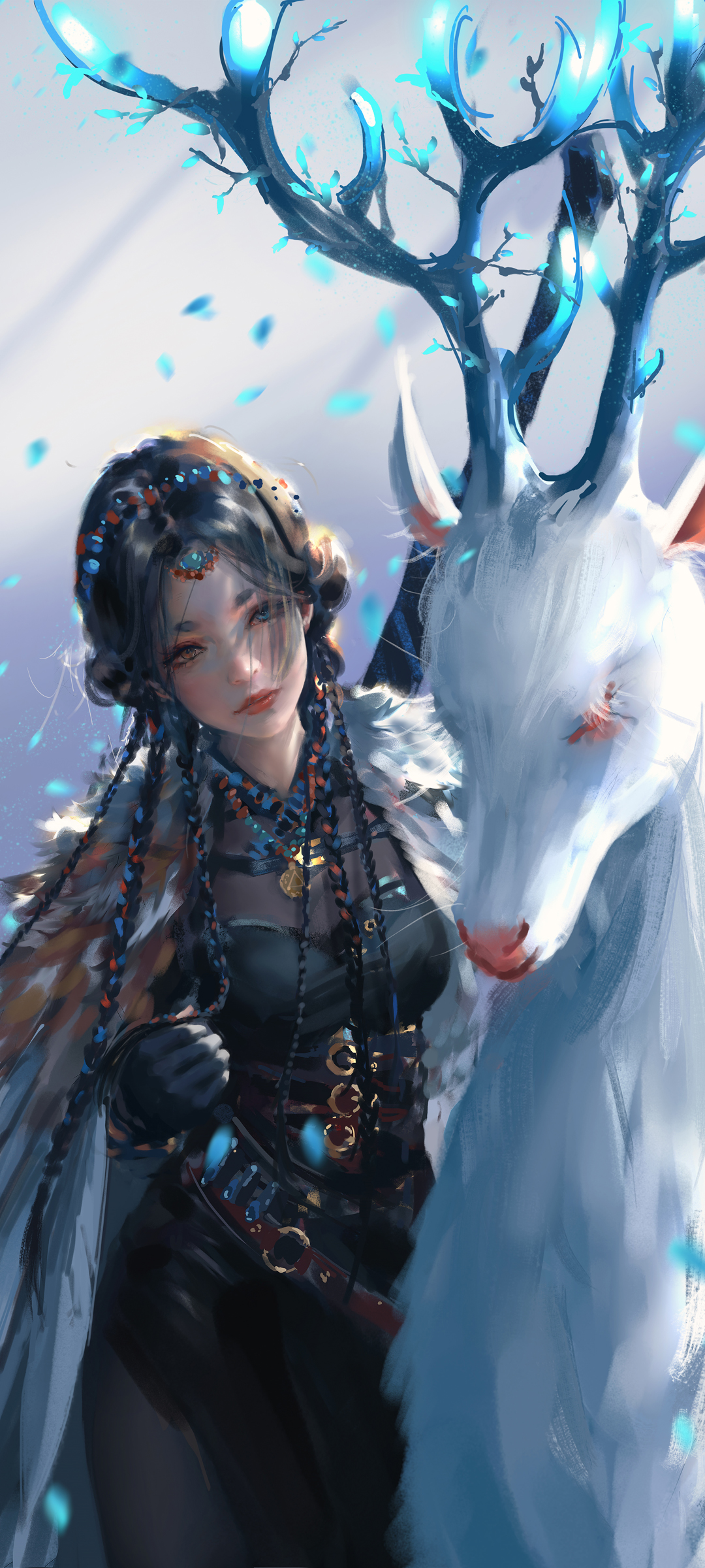 黑裙少女与鹿的奇幻之旅，鬼刀系列高清手机壁纸免费下载
