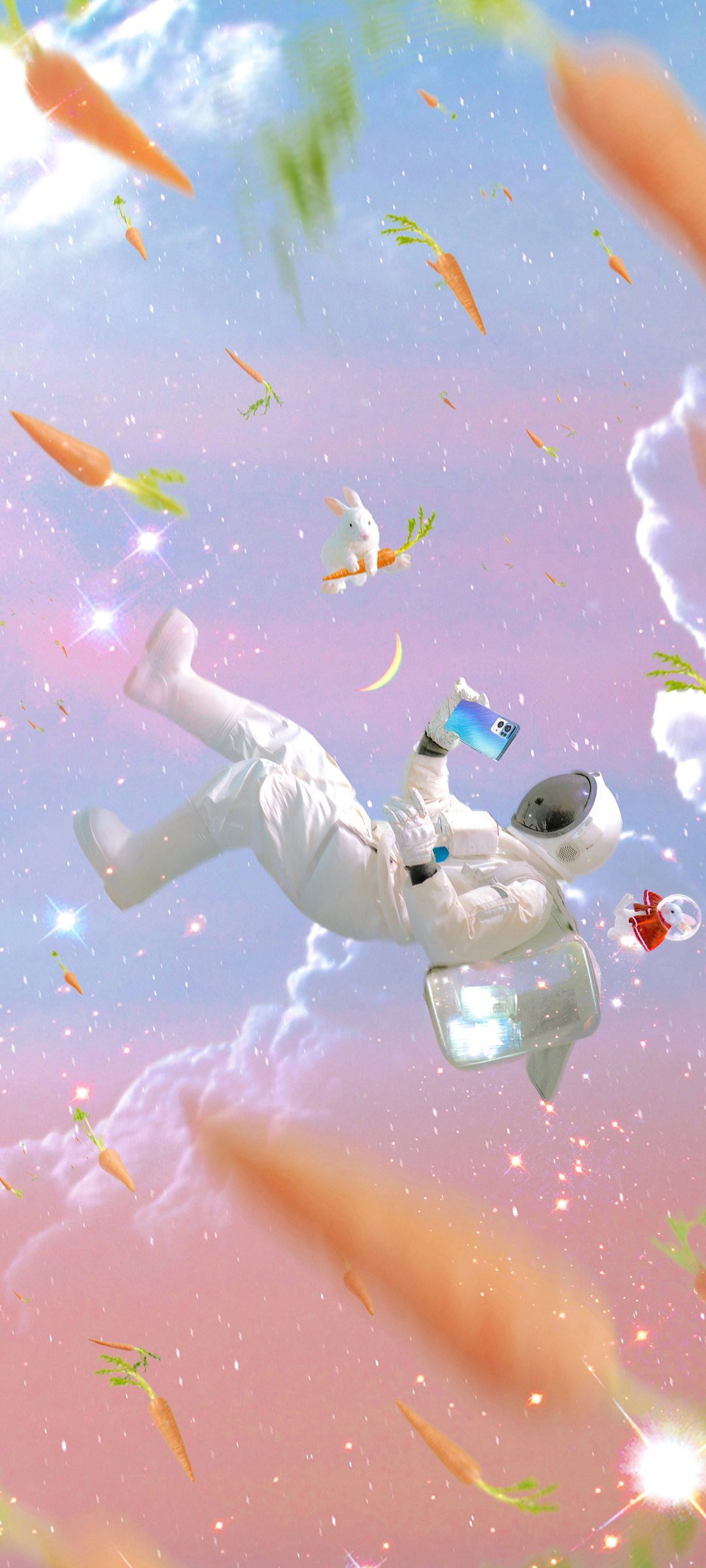 梦幻兔兔宇航员，星空寻梦之旅，免费动漫手机壁纸下载
