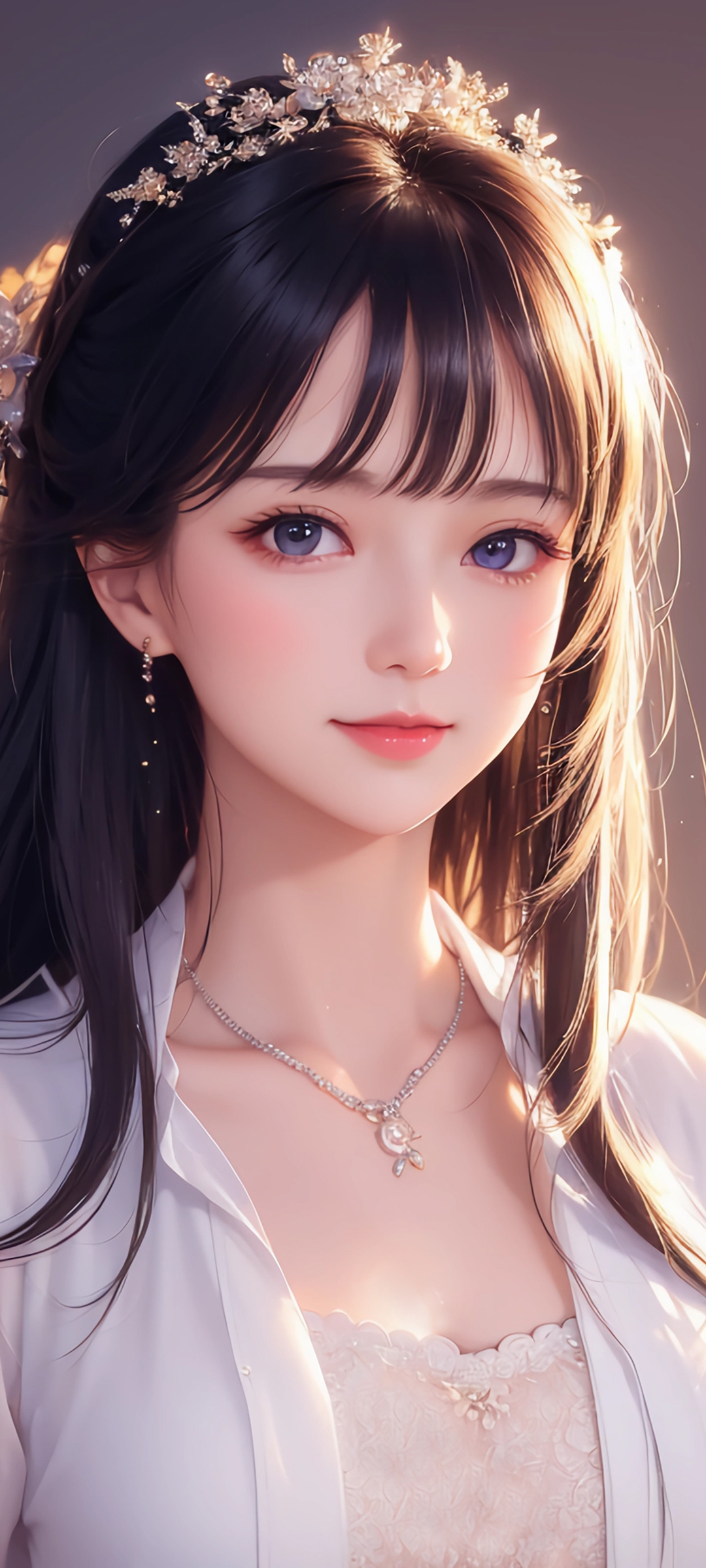 绝美AI动漫女神，长发白衣，高清手机壁纸，免费畅享动漫之美