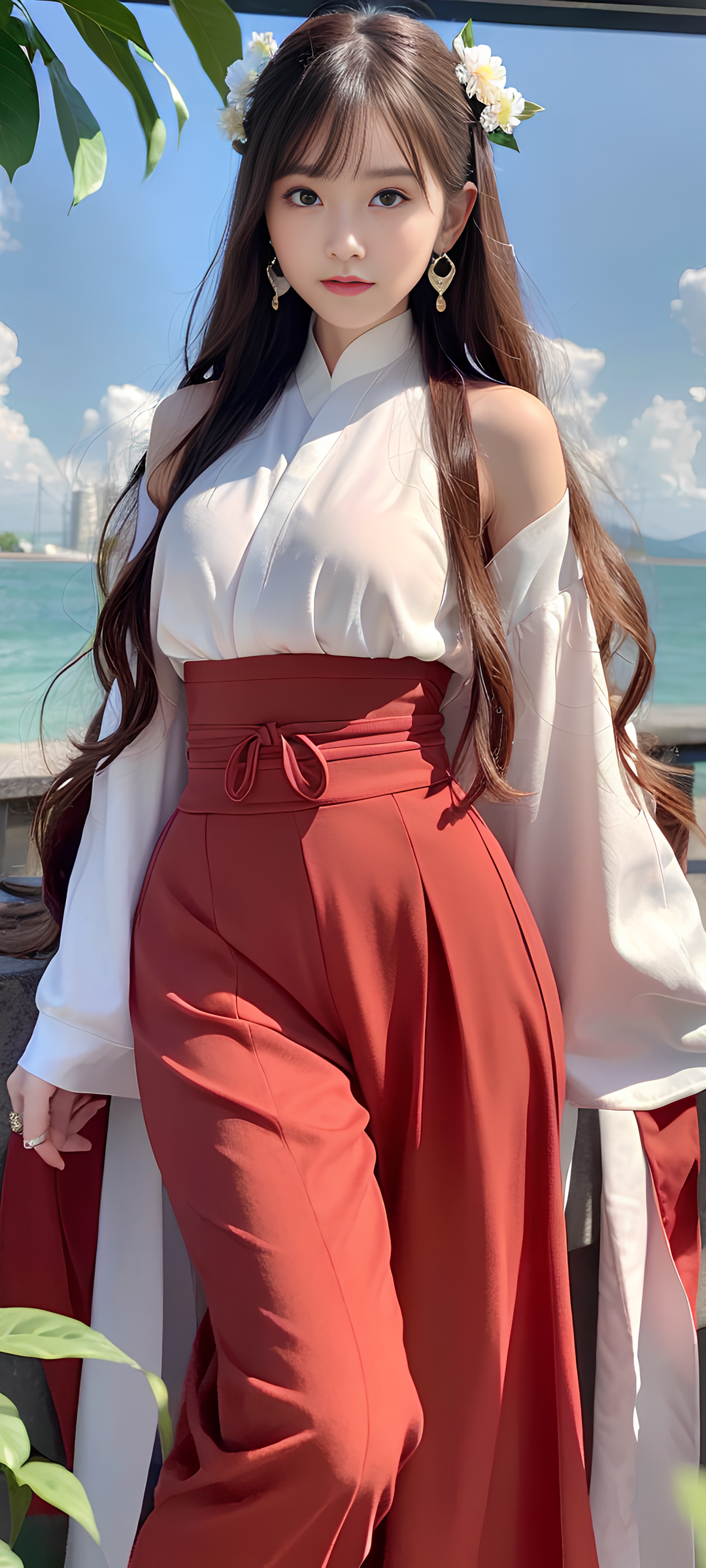 长发红裤美女动漫壁纸，免费手机壁纸高清下载