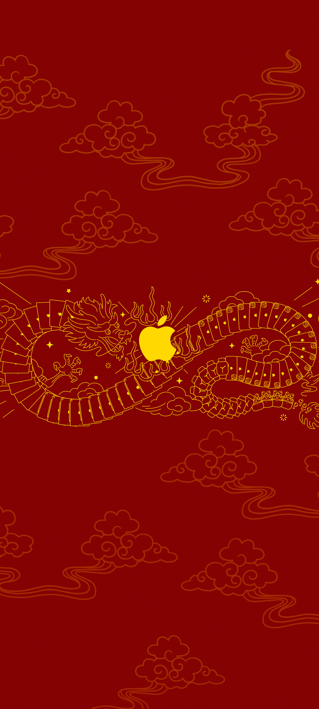 龙年红火，苹果专属手机壁纸免费下载，红色背景尽显吉祥！