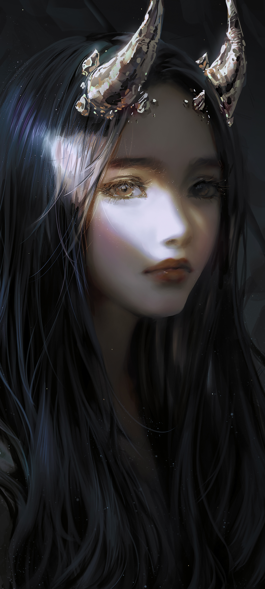 厚涂画兽角女孩，唯美动漫手机壁纸免费下载