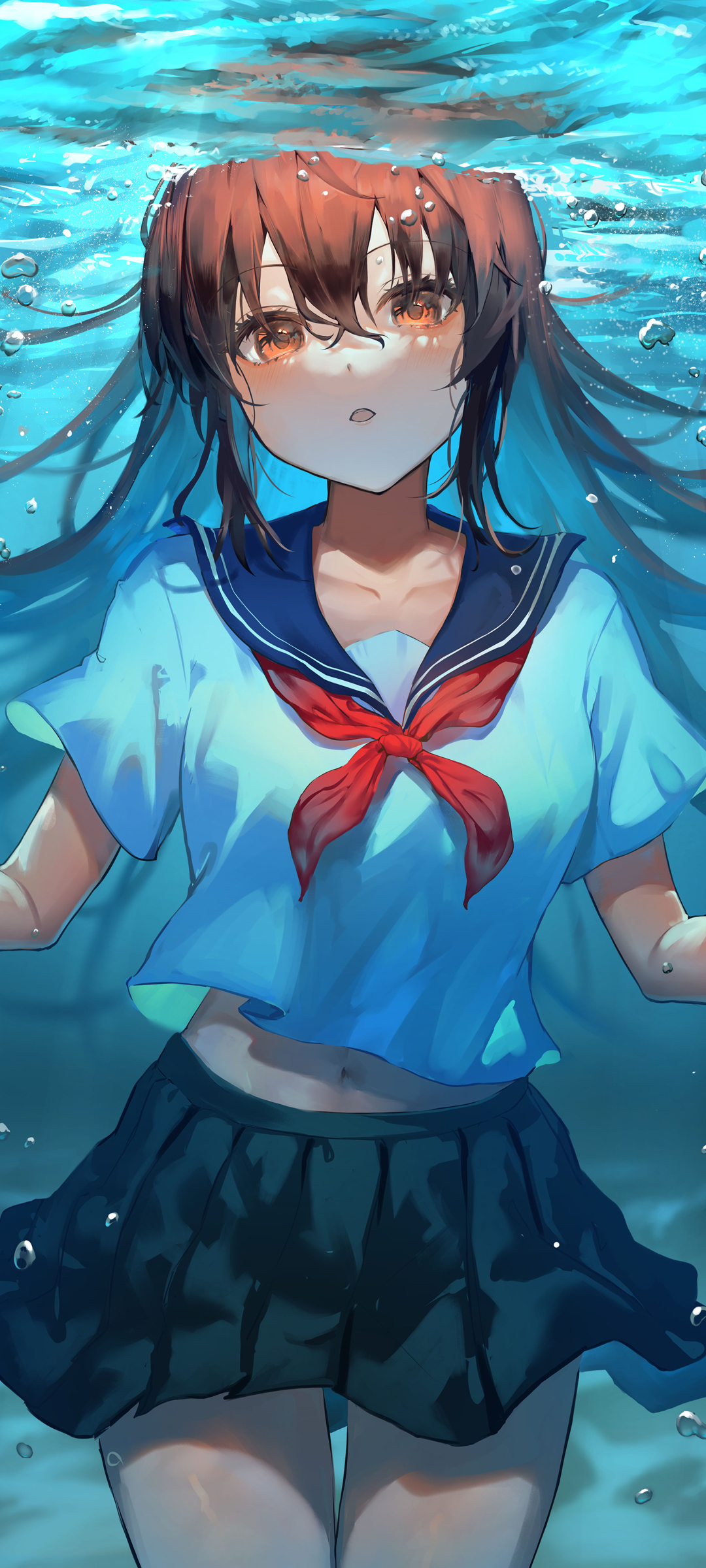 初音未来水手服绝美壁纸，全面屏适配，免费动漫手机壁纸下载