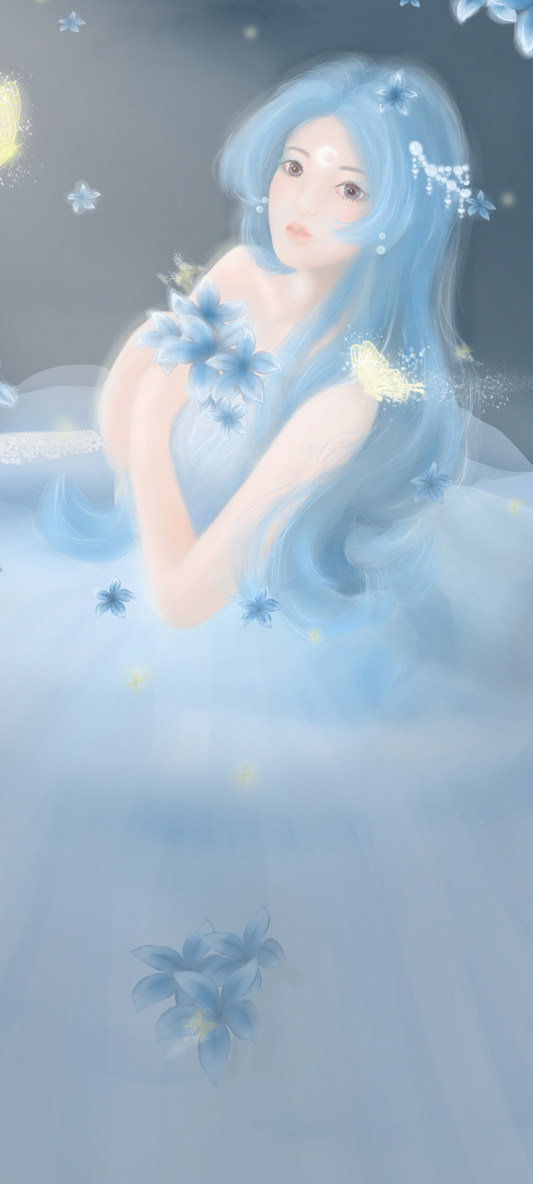 女孩与蝶舞花间，梦幻婚纱光影绽放——巴图原创动漫手机壁纸免费下载