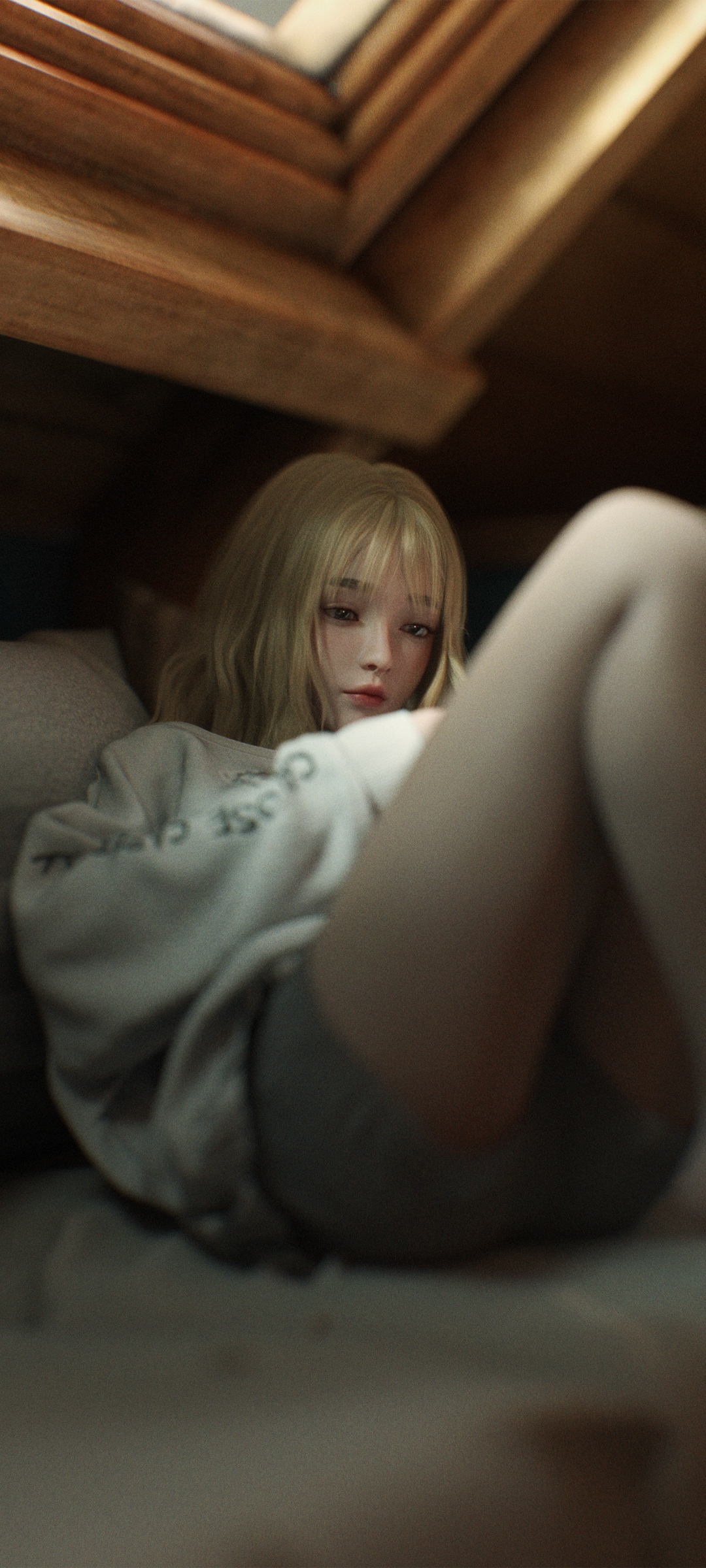 动漫美女手机壁纸，金发短发3D少女，免费下载学生桌面背景