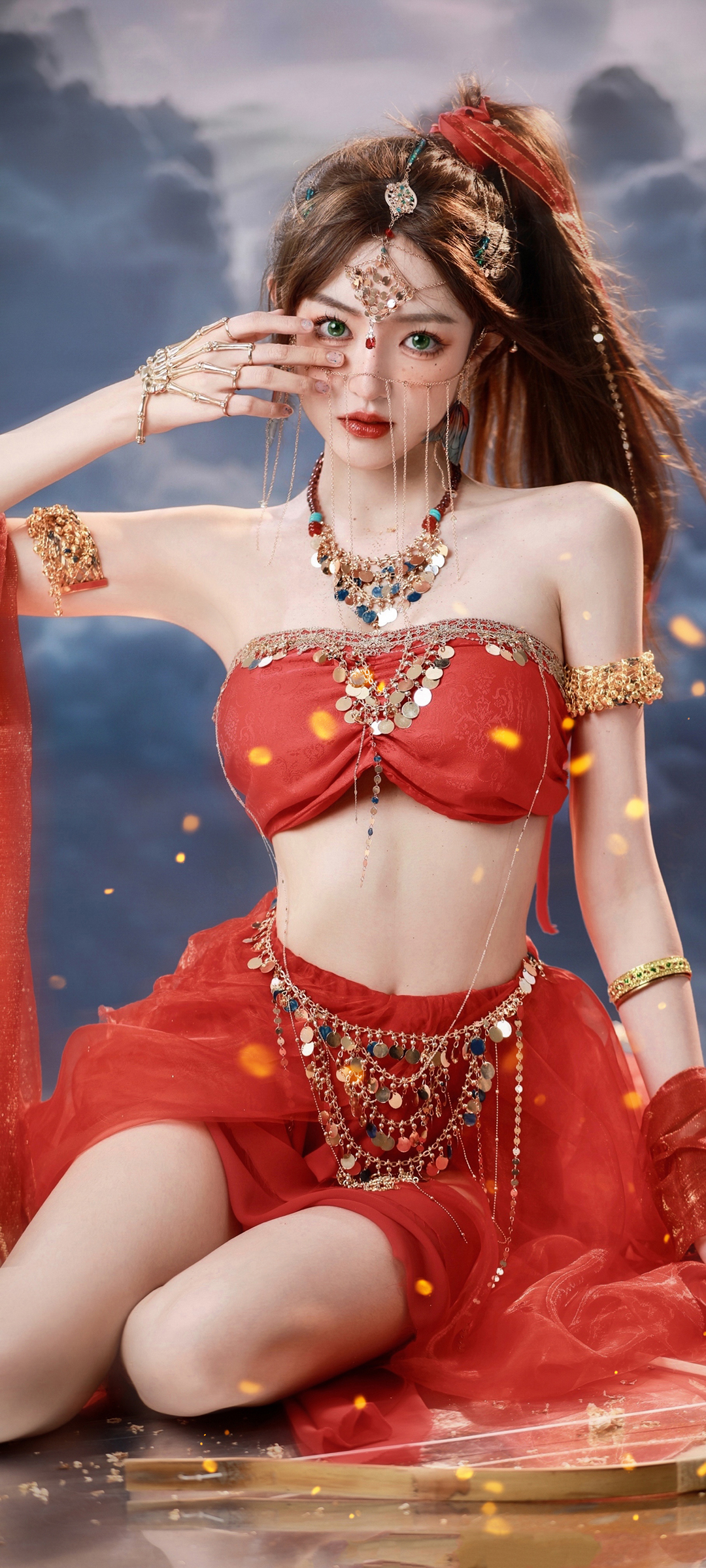 鬼刀Cosplay美女，红裙饰品惊艳，高清手机壁纸免费下载