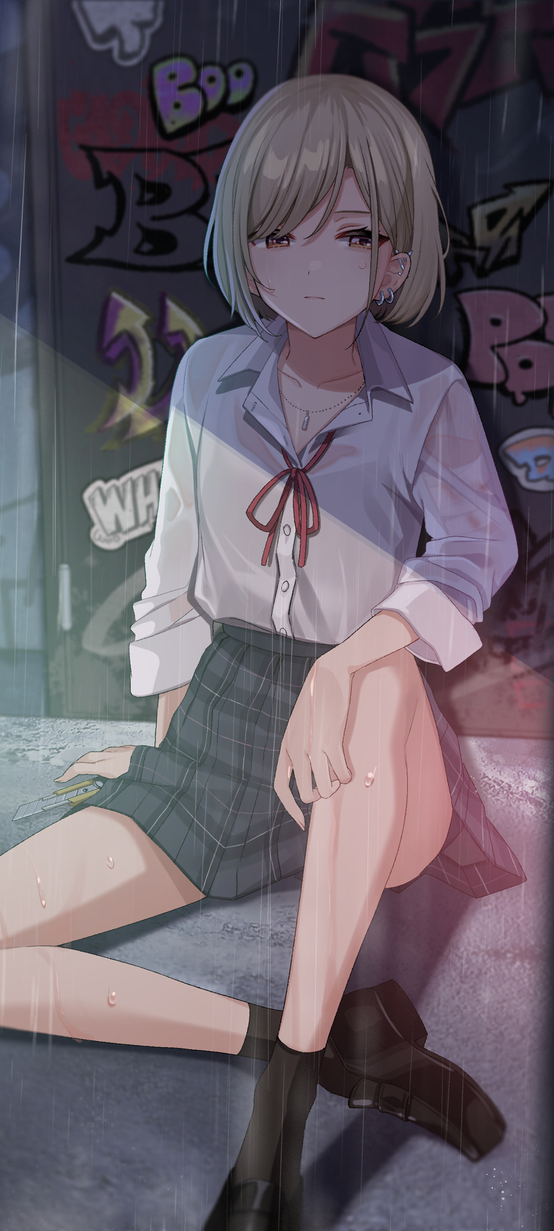 雨天独坐的女孩，唯美动漫手机壁纸，免费下载欣赏