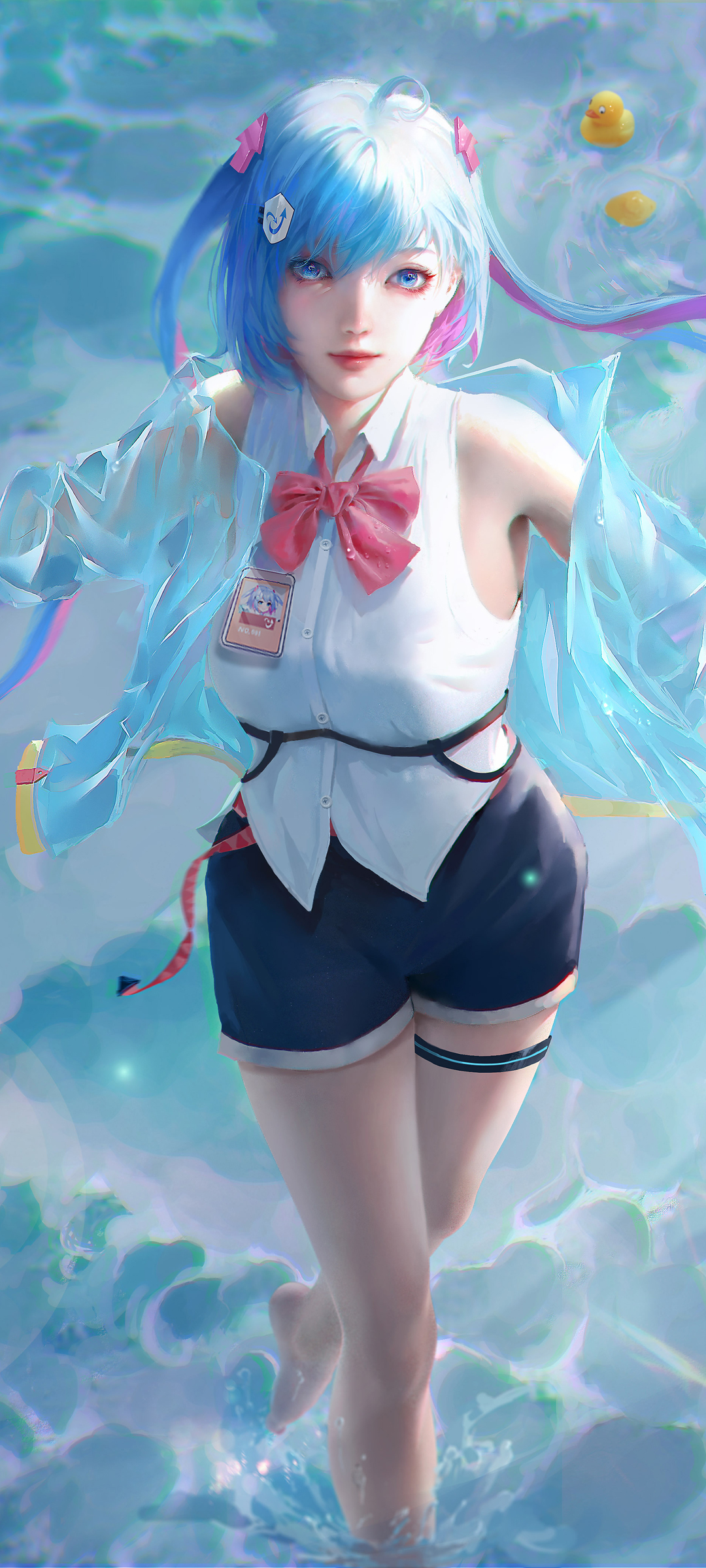 海滩少女动漫壁纸，长腿黑裤，手机专属，免费下载