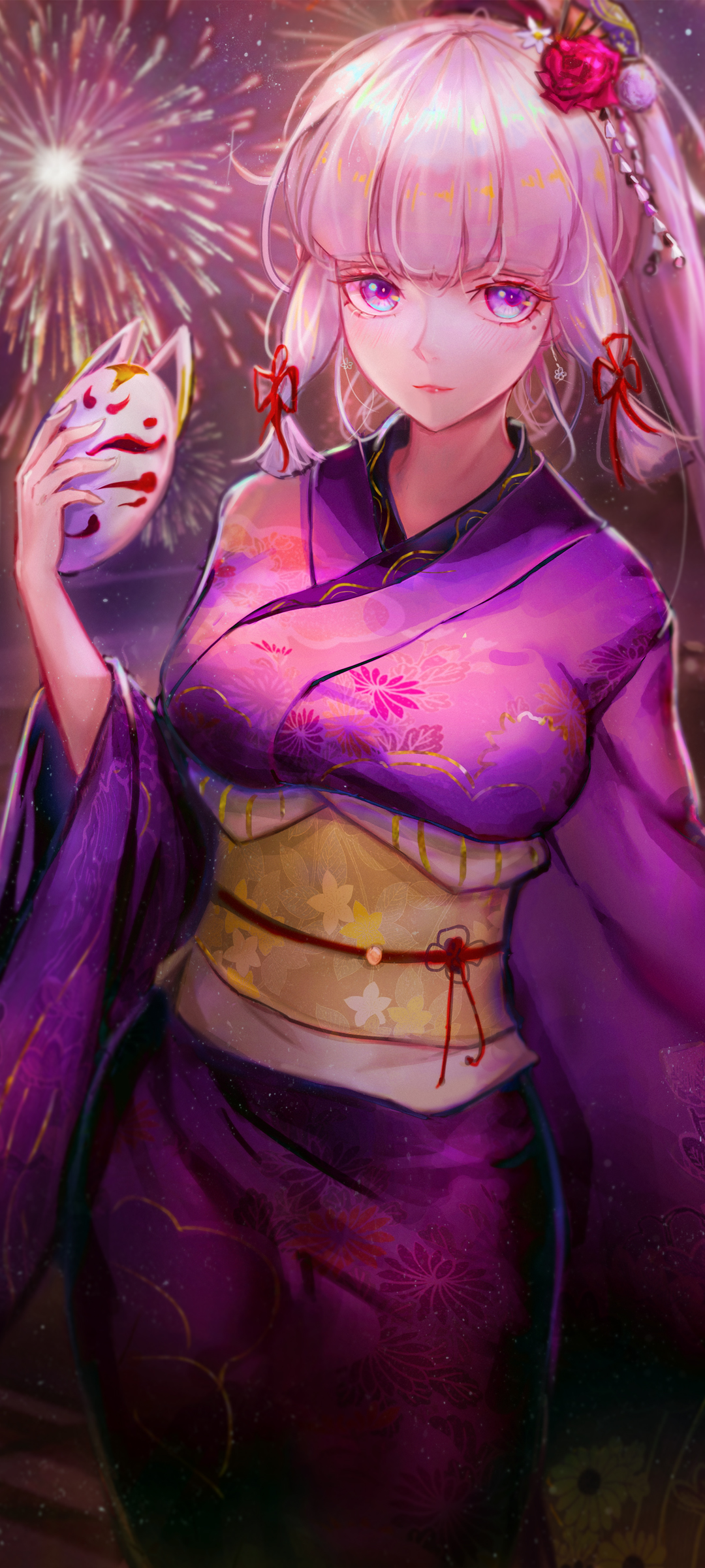 原神神里绫华，烟花浴衣美少女，精选动漫手机壁纸免费下载