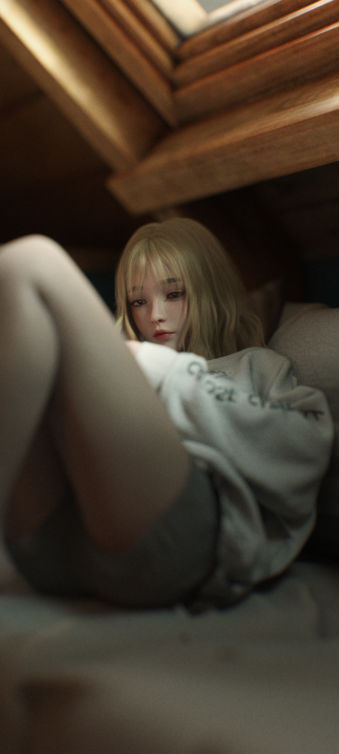 3D金发短发美少女壁纸，学生动漫风格，免费下载手机背景