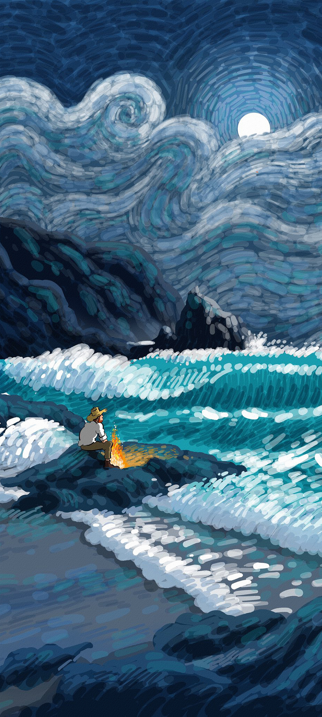 梵高海边美景动漫壁纸，免费下载，手机专属美化