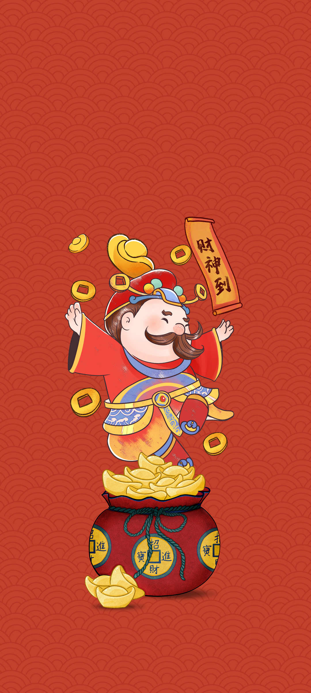 财神送福，新年可爱财神手机壁纸，免费下载迎好运！