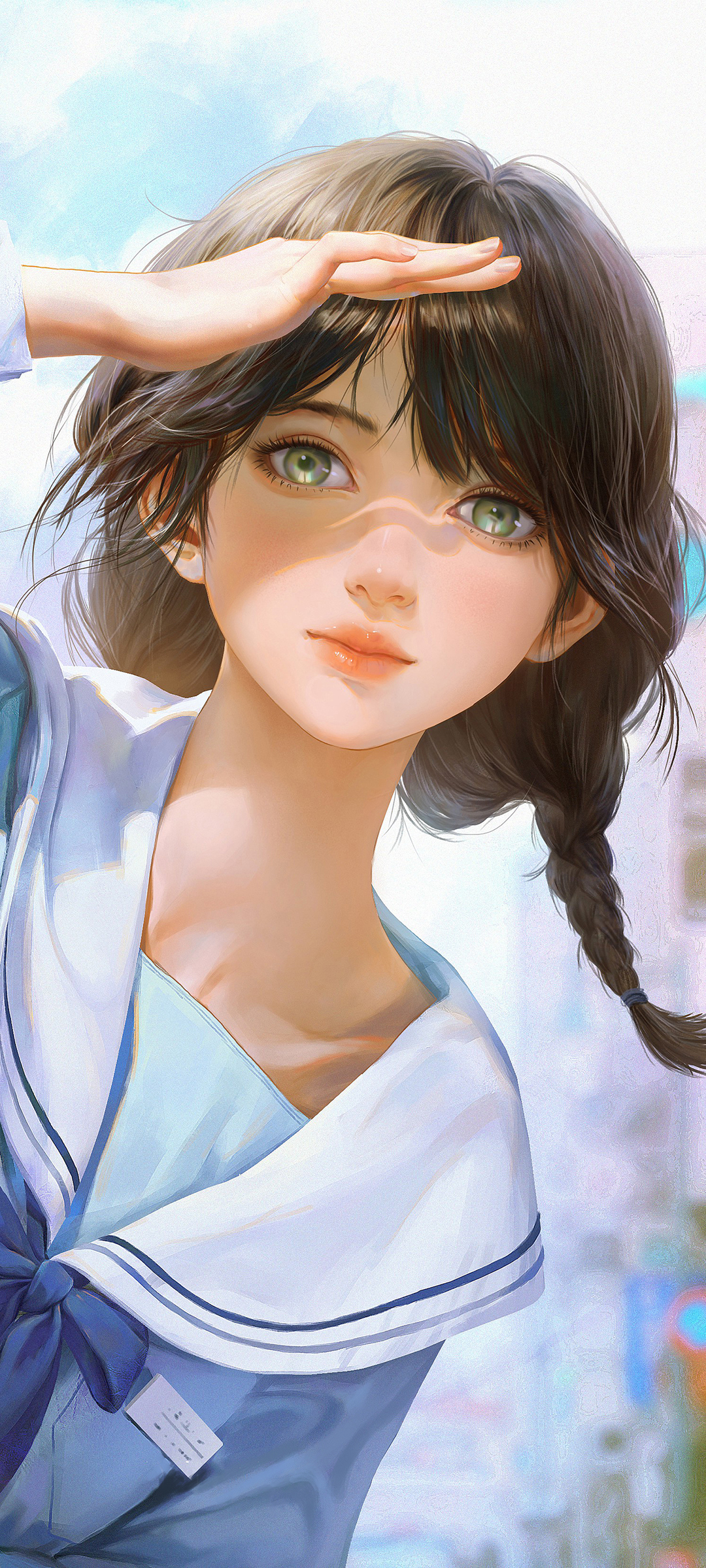 双马尾校服萌妹，阳光可爱动漫风，高清手机壁纸免费下载