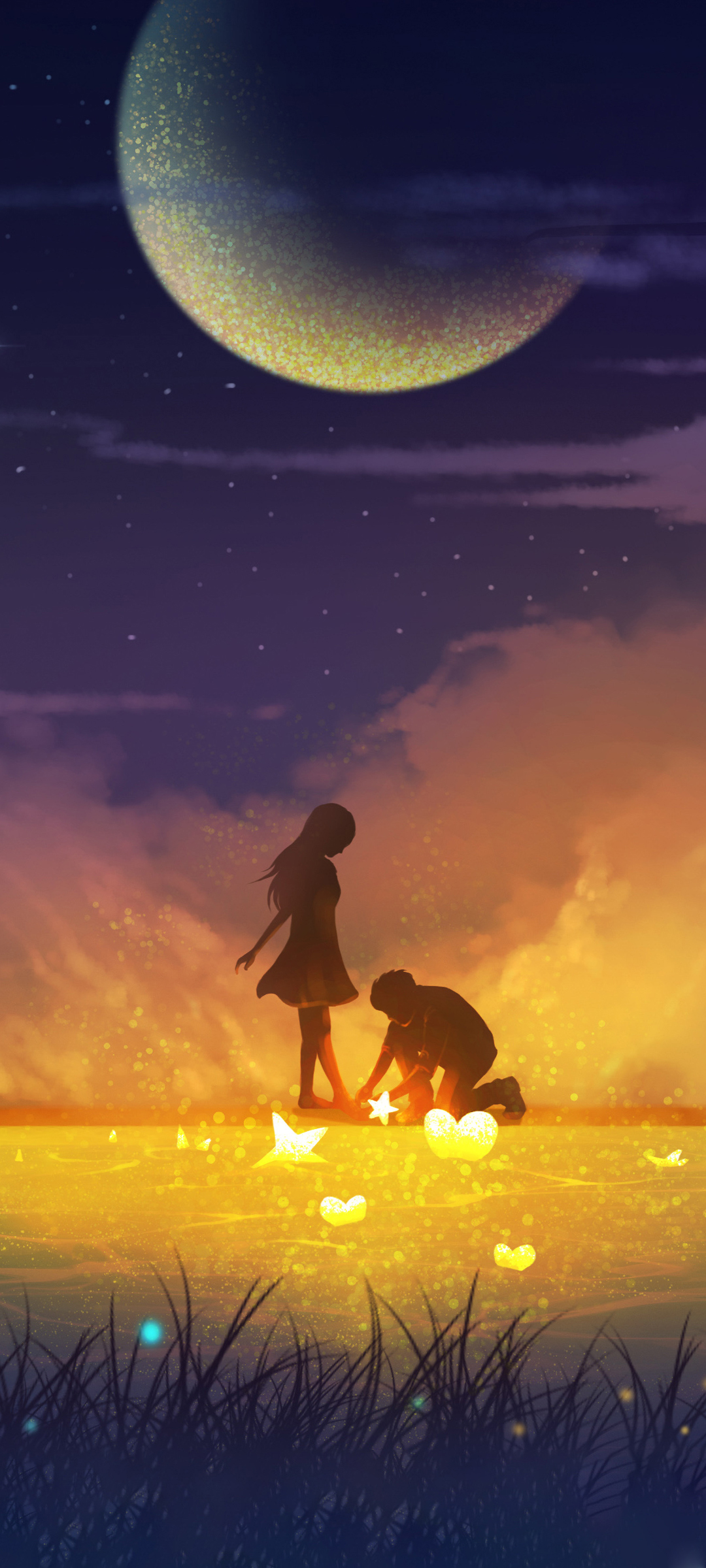 浪漫中秋夜，情侣赏月观星，精选手机壁纸免费下载
