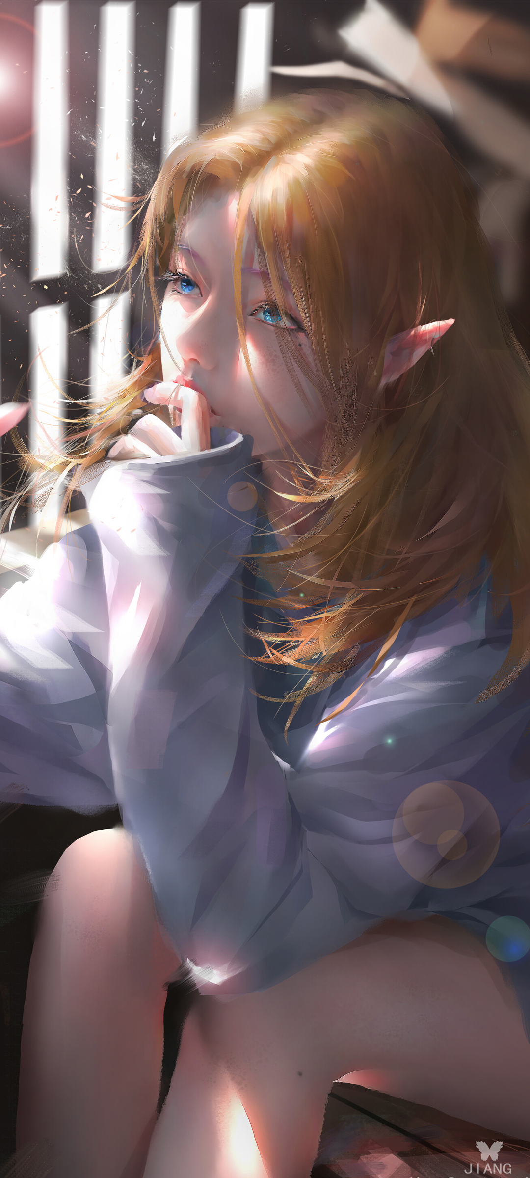阳光洒窗，兽耳少女壁纸，全面屏动漫风格，免费下载美化手机