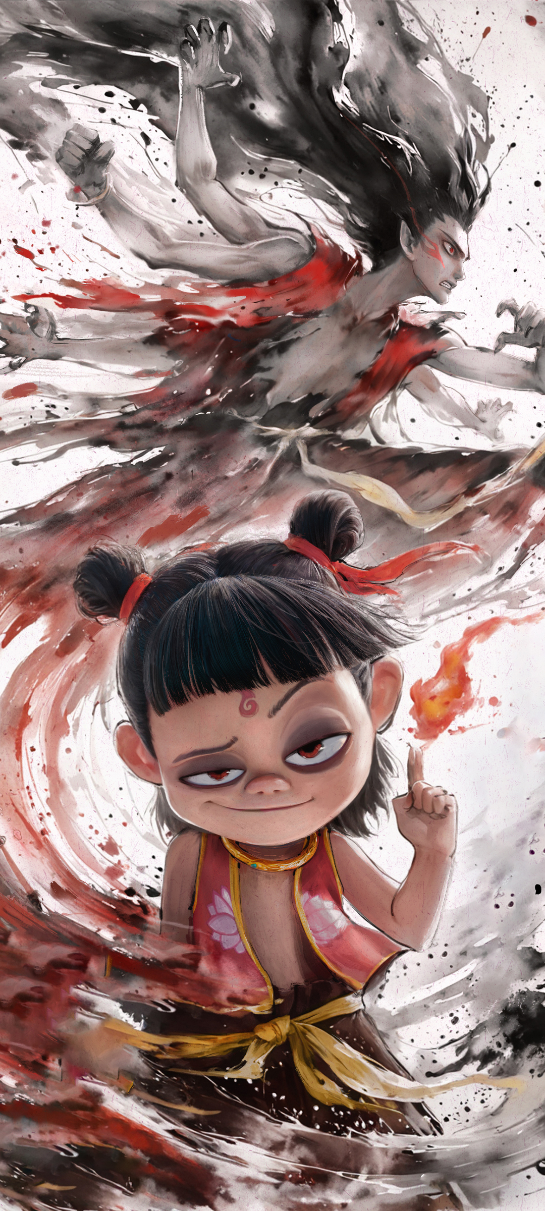 哪吒之魔童闹海，水墨海报手机壁纸，影视免费下载