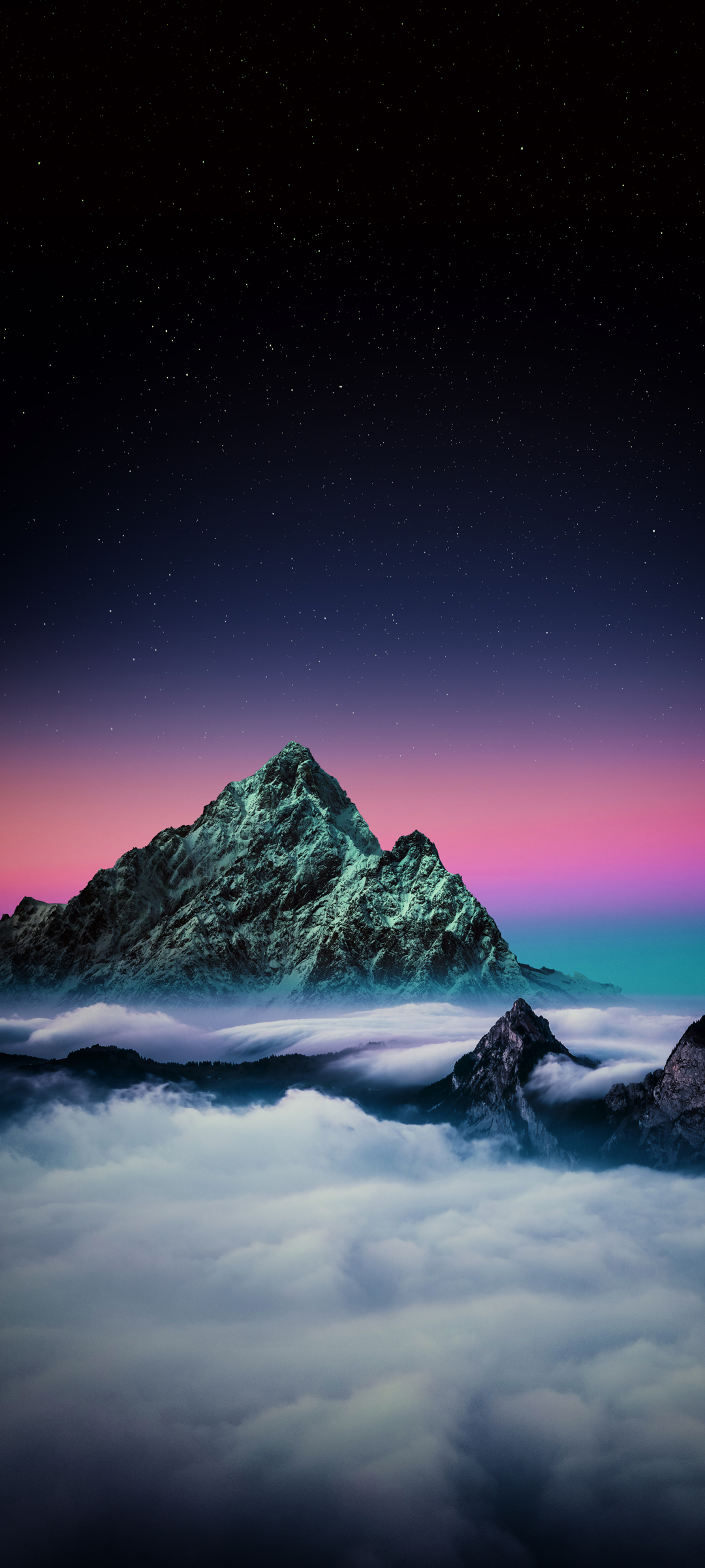 冬日雪景高山星空，绝美山云夜景，免费手机壁纸下载