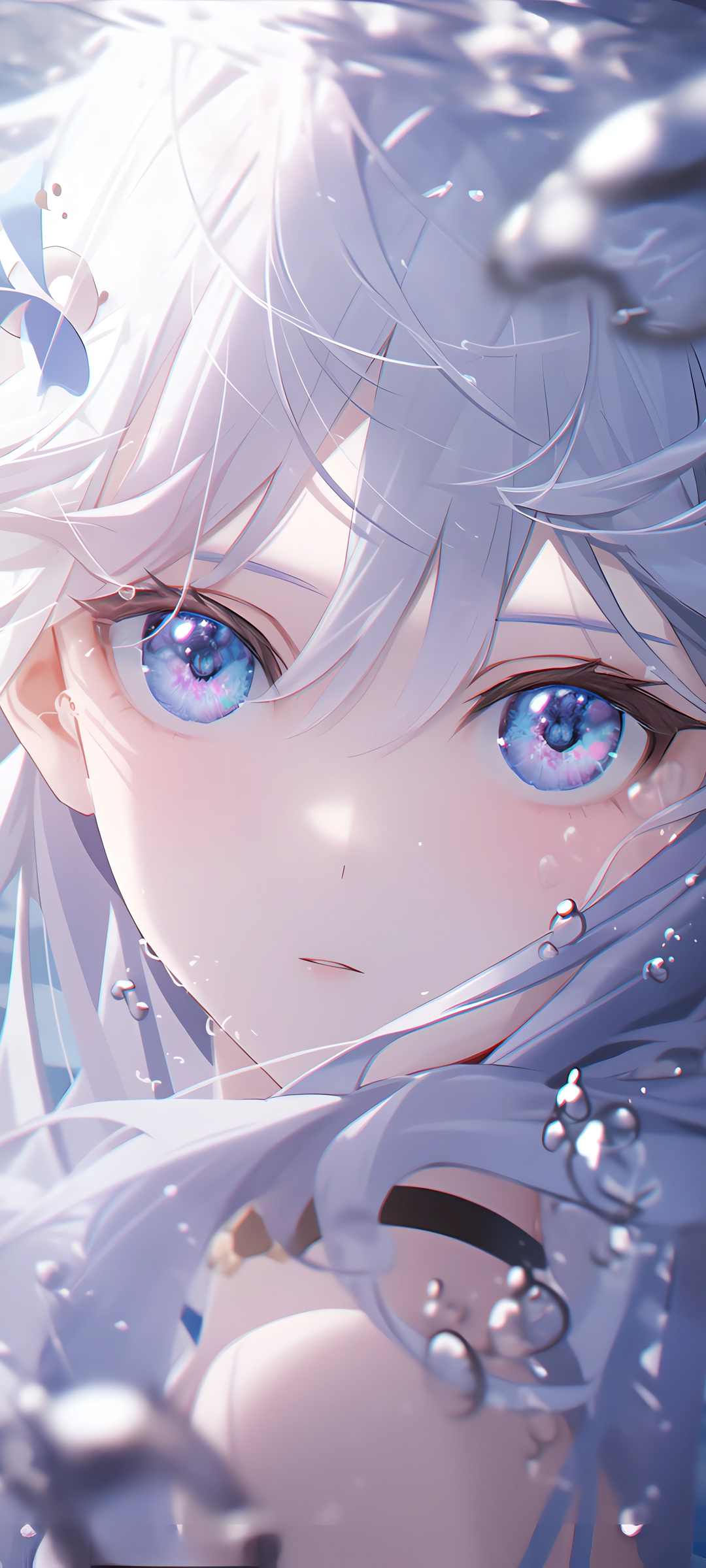 免费下载，水中蓝色眼眸动漫少女手机壁纸，精美动漫风格