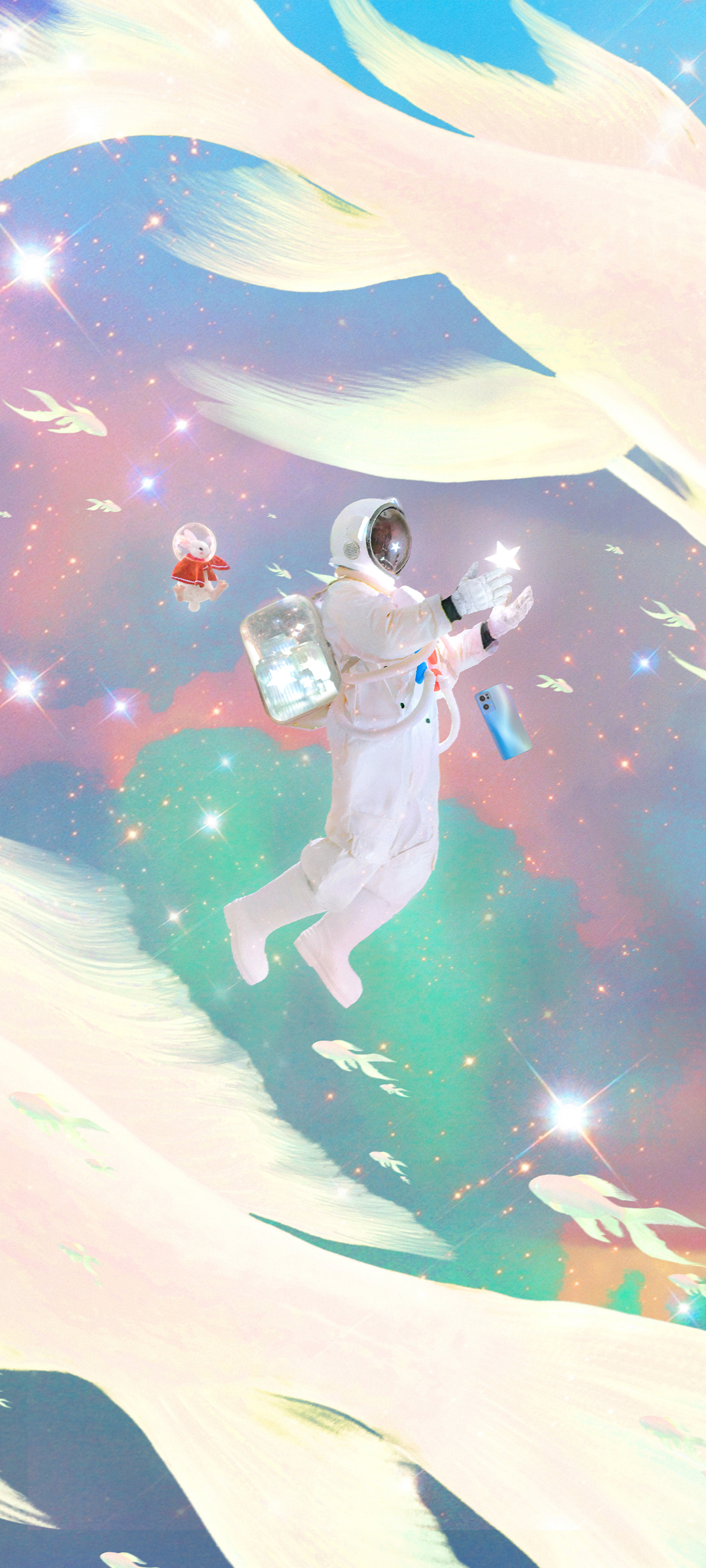 梦幻星辰，兔兔宇航员奇幻之旅，唯美动漫壁纸免费下载