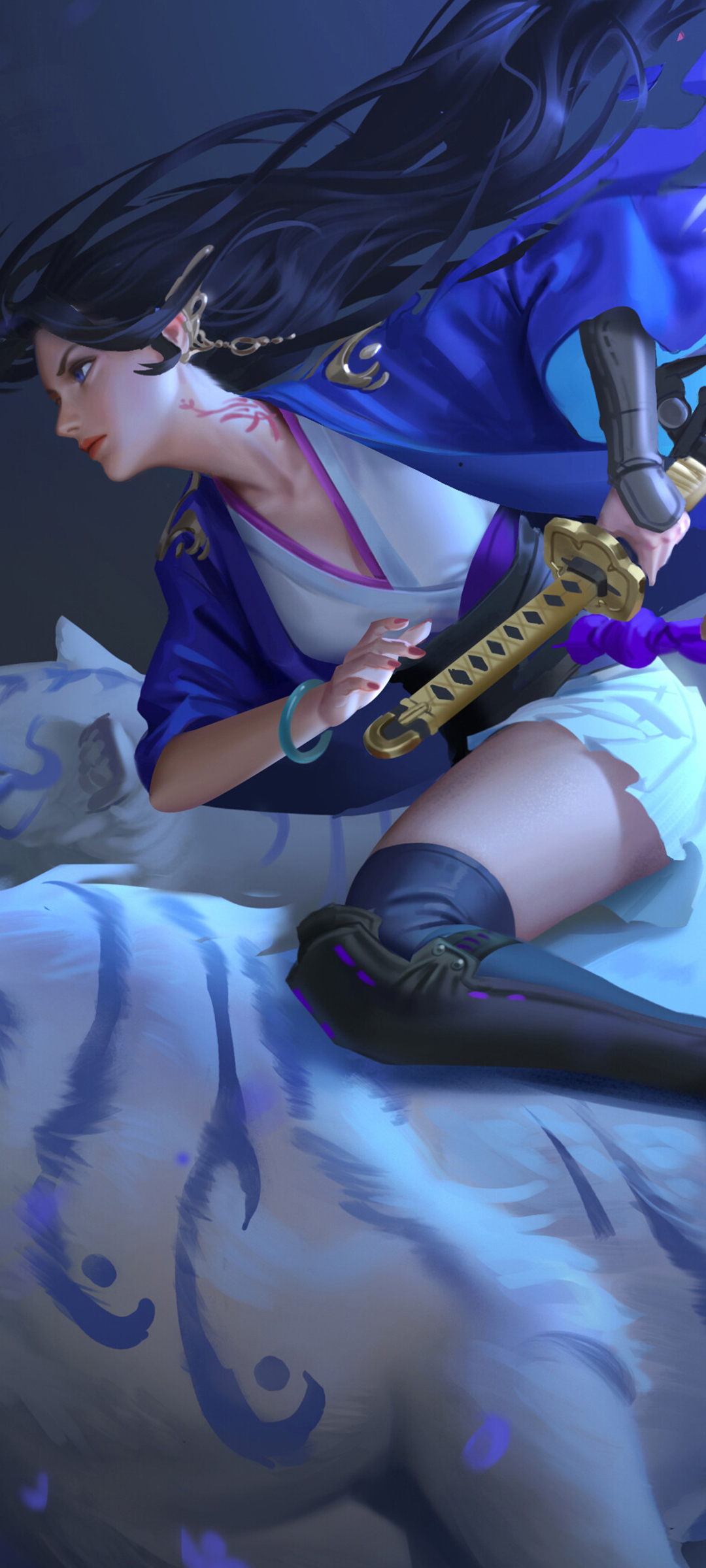 唯美武士刀美女与猛虎动漫壁纸，免费下载，装点你的手机屏幕！
