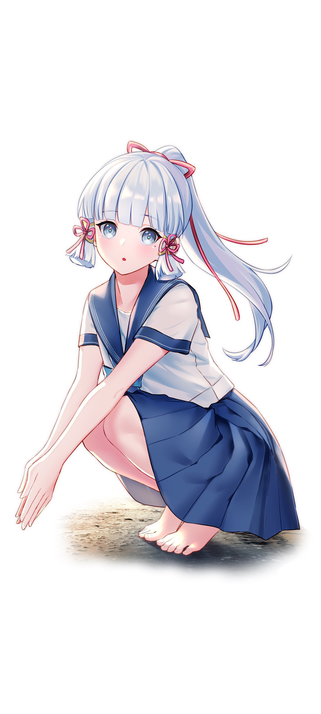 原神神里绫华水手服动漫壁纸，全面屏手机桌面免费下载