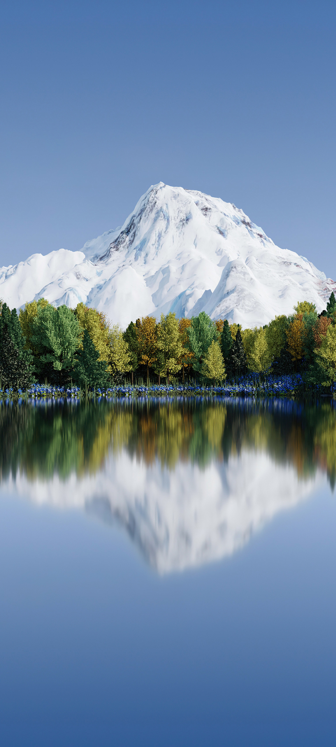 雪山湖水相映美，树林倒影入画来，高清手机风景壁纸免费下载