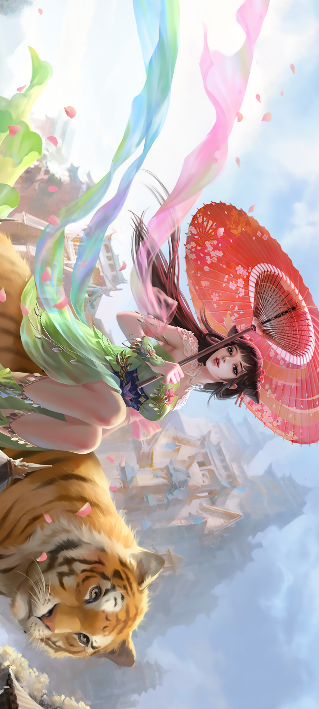 古风三国美女伴虎撑伞，全面屏游戏壁纸，免费下载！