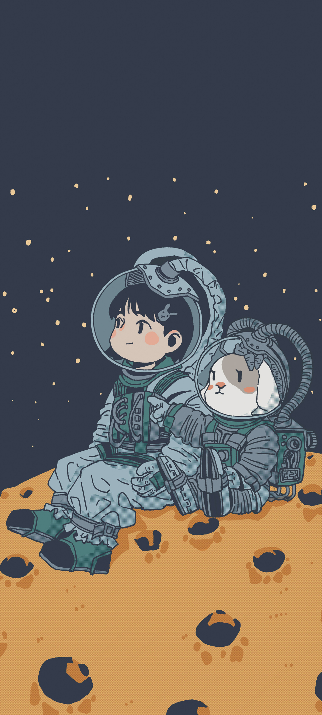 太空奇趣，小女孩与小狗共舞，超萌手机壁纸免费下载