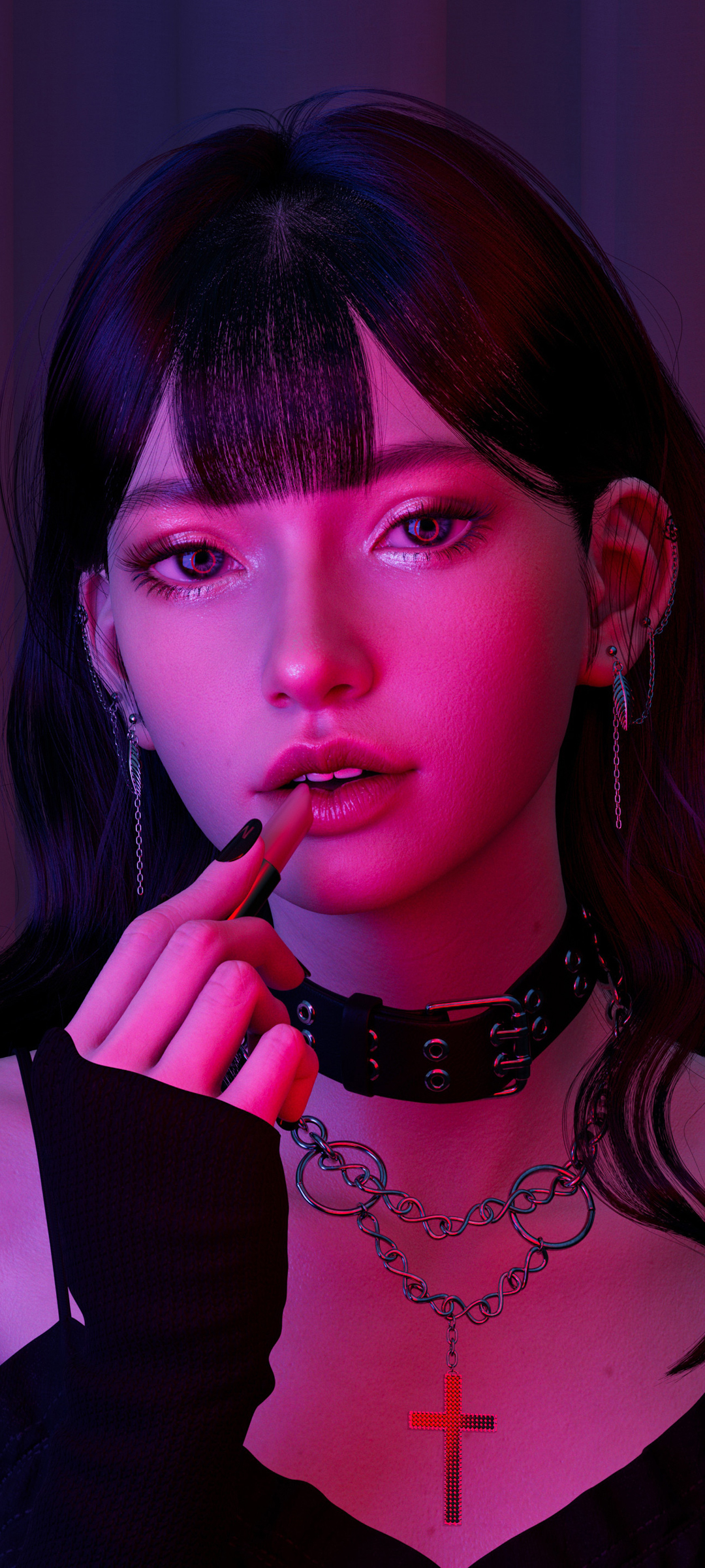 3D美女涂口红动漫壁纸，免费手机壁纸下载精选