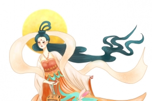 中秋节嫦娥奔月玉兔手绘