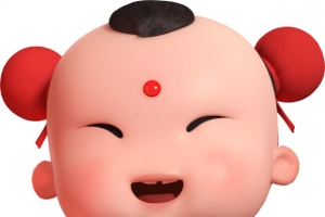 招财童子 春节 扇子 三维