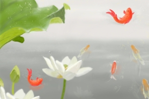 原创 九鱼图 荷花 唯美 清新 国风 3440x1440 带鱼屏壁纸