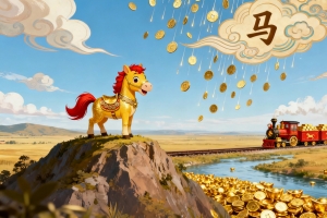 2026金色小马 火车 金条 元宝 金币雨 4k壁纸