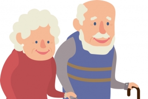 搀扶散步的老人