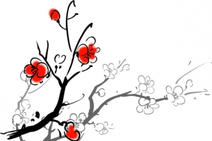 手绘水墨梅花七夕情人节高清PNG透明素材免费下载