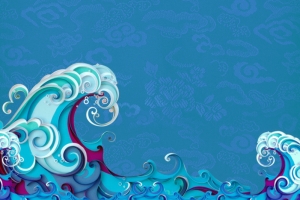 蓝色文艺海浪中国风背景素材