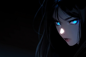 暗黑蓝瞳动漫美女 4K高清3440x1440带鱼屏壁纸免费下载