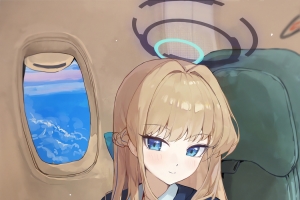 动漫女孩 蓝色眼睛 v字手势 坐飞机 4k手机壁纸竖屏