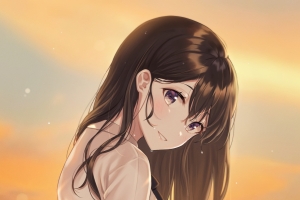 女高中生 女孩子 制服 夕阳 海 水面 4k手机壁纸